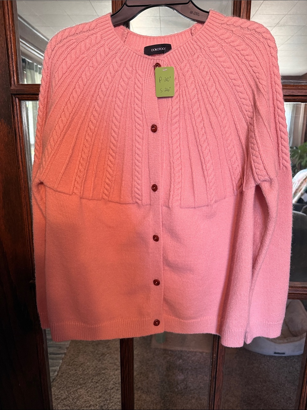 Dokotoo Pink Cable Knit Sunburst Yoke Button Front Cardigan Sweater Medium
